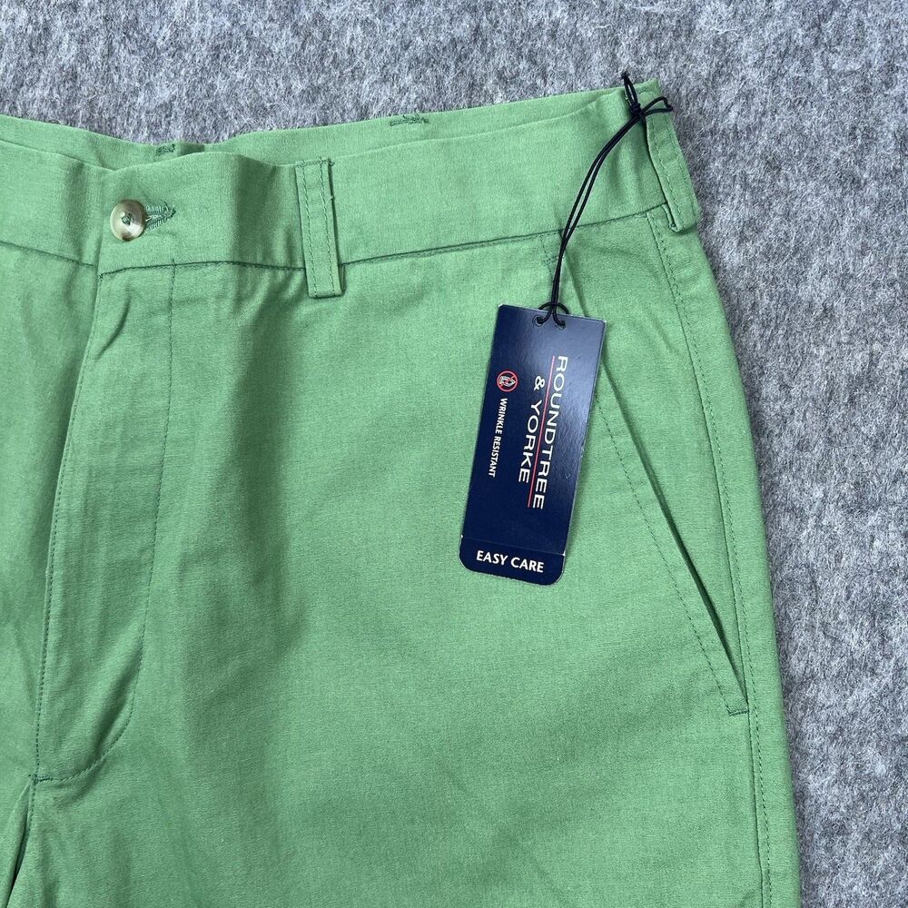 Roundtree & Yorke Men's Chino Pants Poplin Flat Front Green Classic Fit Sz 32x30 - Picture 11 of 12
